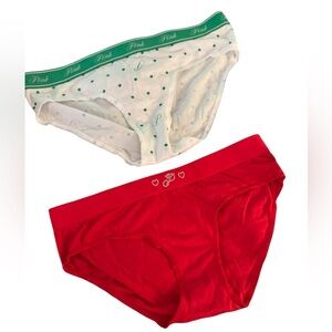 PINK 2 Pair Women's Pin Up Red St. Paddy’s Grn SZ M Hipster Hip Hugger Panties